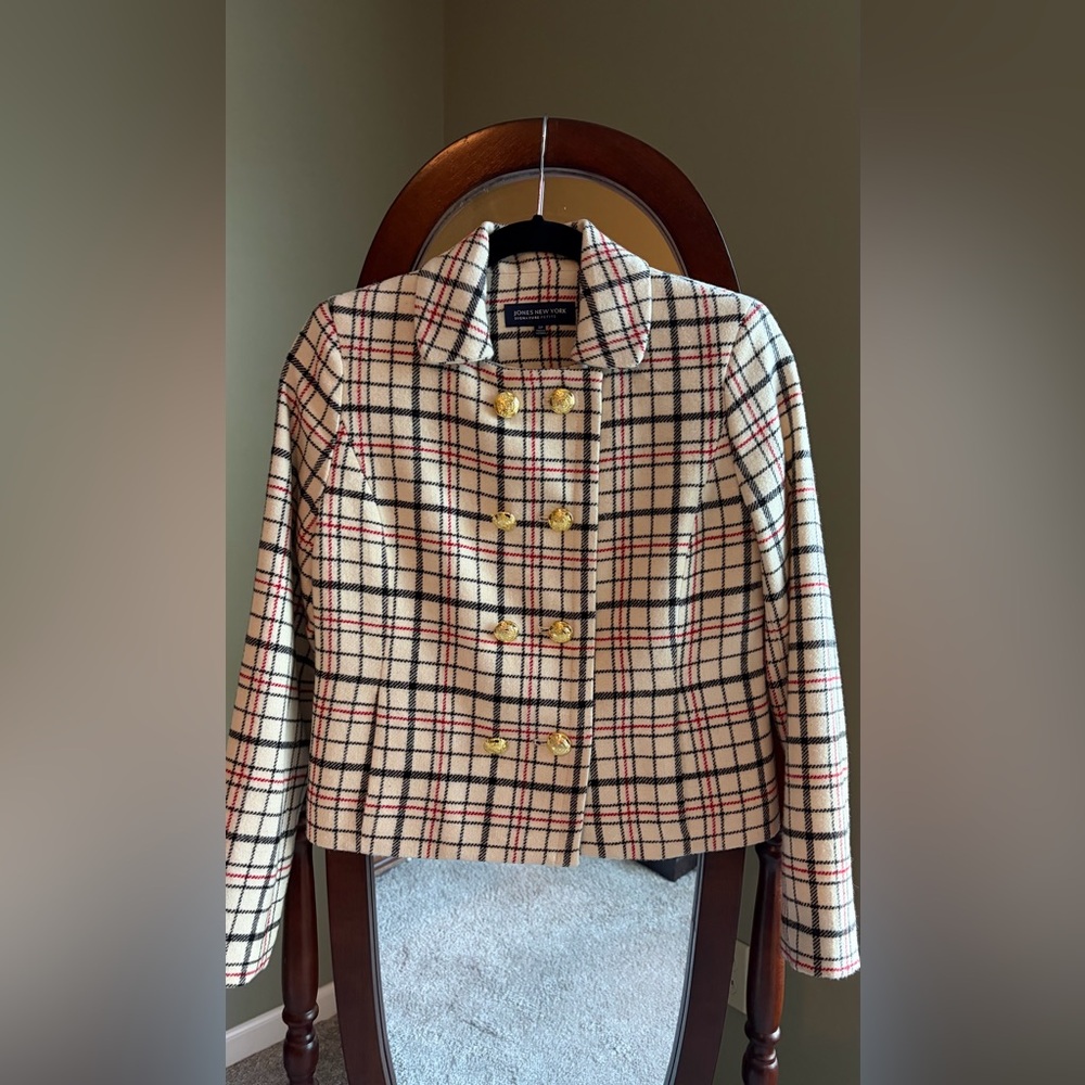 Jones New York Signature Petite Plaid Jacket - Red, Black, Cream